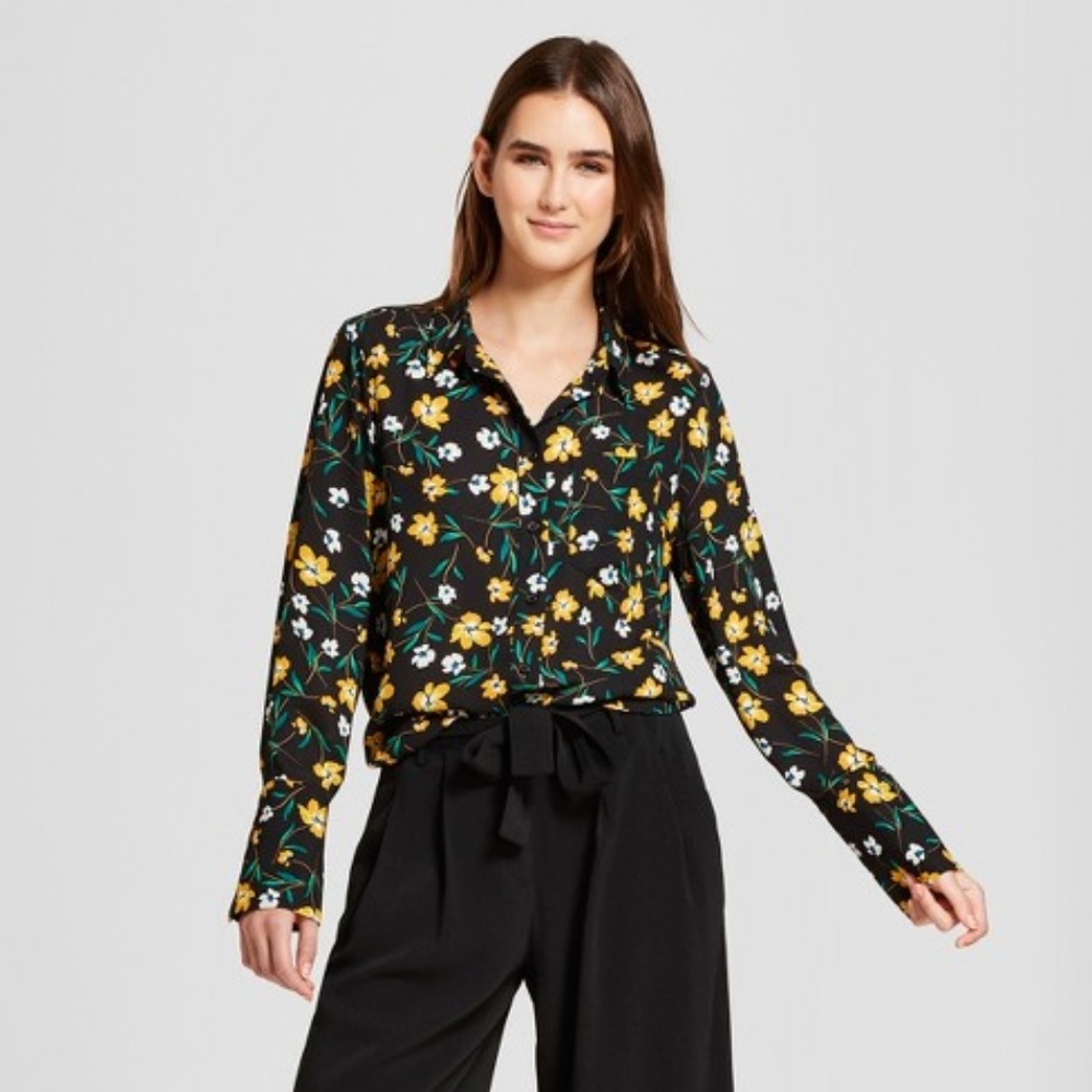 Who What Wear Silky Floral Button-Up